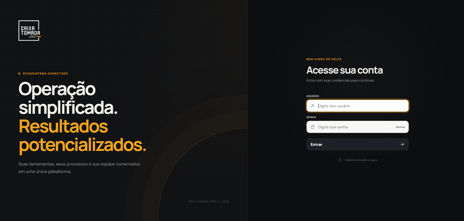 Tela de login do hub com identidade visual da Caixa Tomada